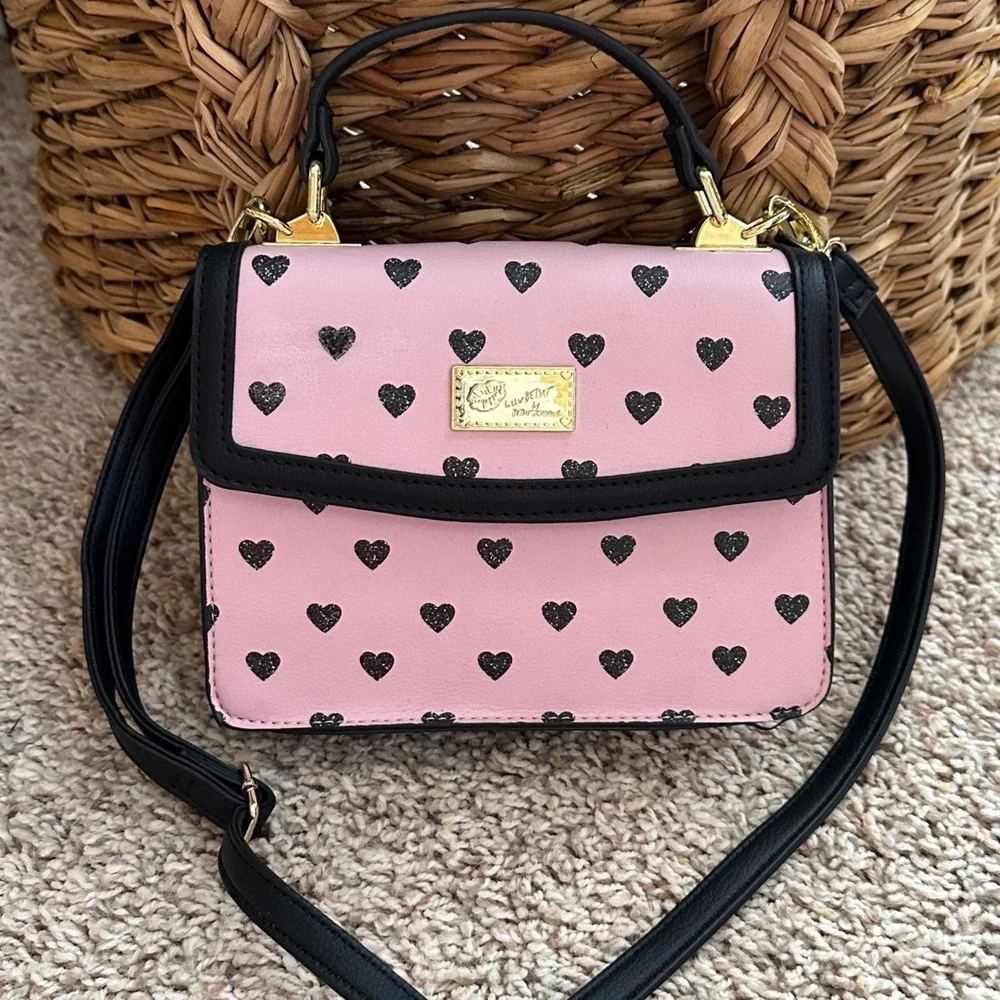 Luv Betsey by Betsey Johnson Crossbody Bag Women Small Pink Black Heart Coquette